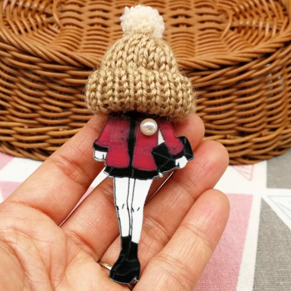 3/$35 | Fun Stylish Lady w/ Hat Brooch Pin Accessory Badge